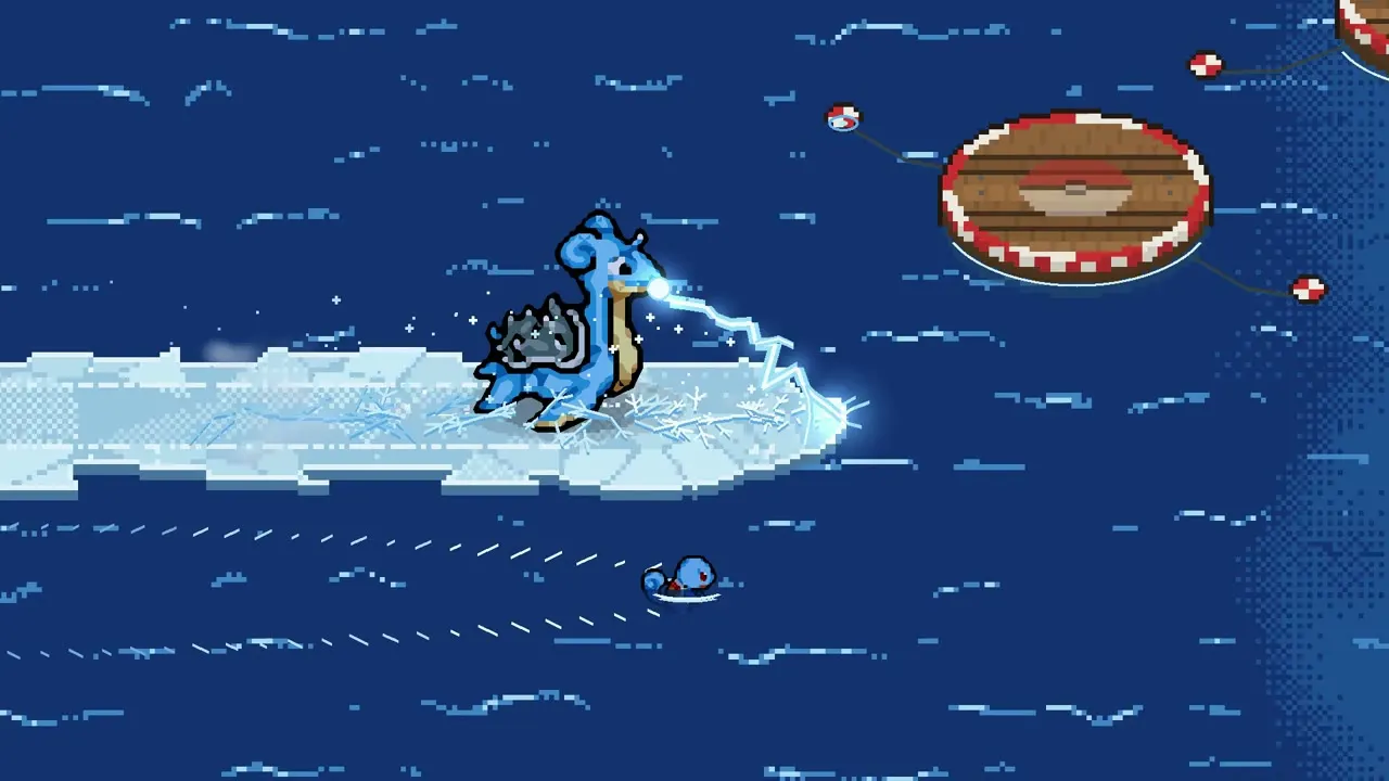 Lapras on an ice arena in Pokemon Arena 2D, from the Big Kid Nation site.